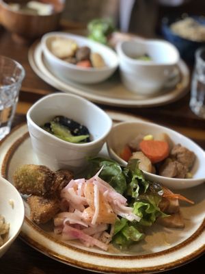 On the side also theres agemono, pumpkin inside at Vegetable Lunch Xi Fang 喜坊 in Sapporo