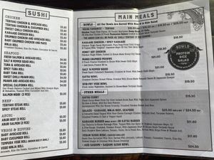 Menu, back at Ginja Ninja Sushi Cafe & Bar in Canungra