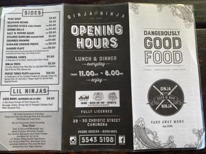 Menu, front at Ginja Ninja Sushi Cafe & Bar in Canungra