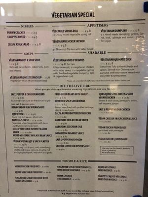 Vegetarian / Vegan menu - Vegan items marked with "VG" at Kung Fu Oriental Buffet in Stratford-upon-avon