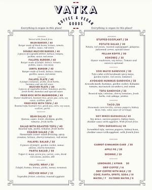 Lunch/dinner menu at VATKA in Istanbul