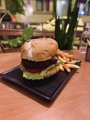 Lentil burger with fries at VATKA in Istanbul