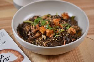 Buckwheat soba with tofu and king oyster mushrooms at Vitary in Odessa