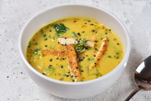 Oriental soup with vegetables and curry paste at Vitary in Odessa