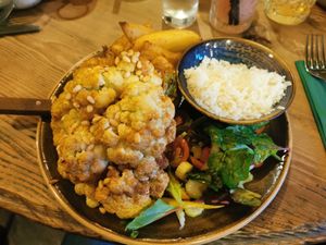 Cauliflower steak main at The Dirty Bottles in Alnwick