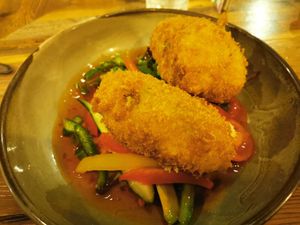 Spinach and pea courgette starter at The Dirty Bottles in Alnwick