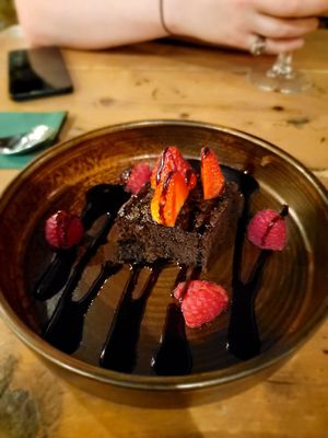 Chocolate brownie at The Dirty Bottles in Alnwick