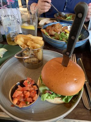 Black Bean Burger with salsa and chips  at The Dirty Bottles in Alnwick