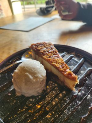 vegan cheesecake crumble with vanilla ice cream at The Dirty Bottles in Alnwick