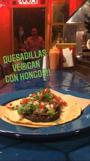 Quesadilla vegan with beans, pico and mushrooms! at Poncho Tacos in Athens