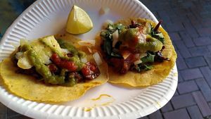 Vegan Tacos with and without (vegan) cheese -delicious at Poncho Tacos in Athens