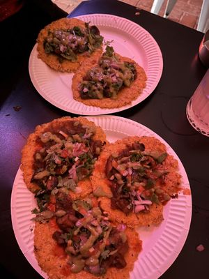 picture of two plates with mushroom tacos which  at Poncho Tacos in Athens