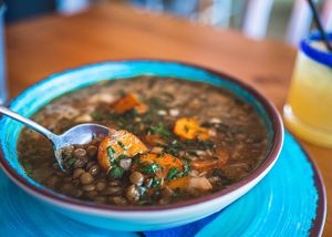 Lentil & plantain soup  at Casa Azul Taqueria in Providence