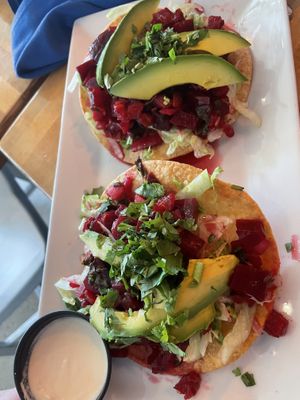 Vegan beet tostadas   at Casa Azul Taqueria in Providence