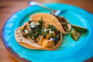 Vegan veggies hardmade corn tortilla tacos ! at Casa Azul Taqueria in Providence