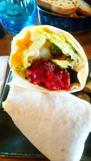Beetroot falafel wrap at Harbour Lights in Paignton