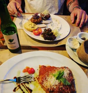 excellent burger and lasagna ? we are coming back!  at Aguaribay in Barcelona