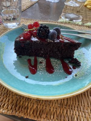 Chocolate cake with raspberry topping  at Le Serre by Vivi in Rome