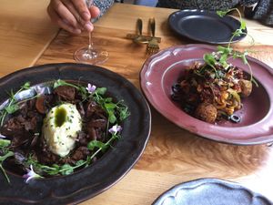 French style mushroom stew with mash / zoodles and meatless balls at MA and The Seeds of Life in Hong Kong Island