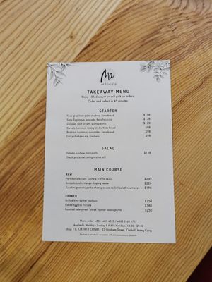 Takeaway menu 1 at MA and The Seeds of Life in Hong Kong Island
