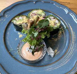 Soft shell sans crab sushi  at MA and The Seeds of Life in Hong Kong Island