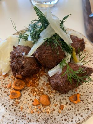 Falafel, dill, pickled onions and dukka at Park and Cove in Noosa Heads