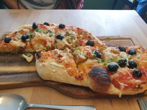 Focaccia with olives and mushrooms at Rucolino in Dudelange