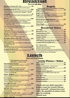 Breakfast and lunch menu at Cats Luck Vegan in Neptune City