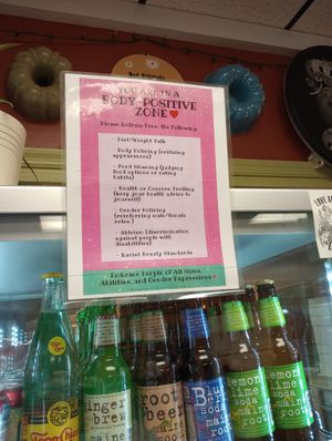 "Body positive zone" notice at Cats Luck Vegan in Neptune City