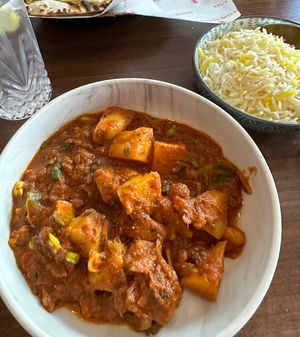 Madras potatoes & Saffron Basmati Ricee  at Madras Cafe in Glasgow