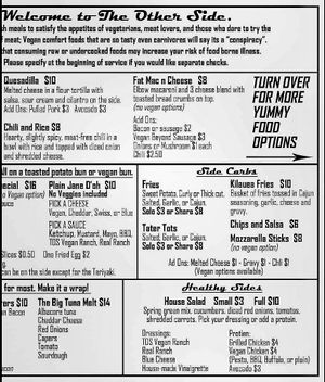 Menu at The Other Side HI Diner in Honolulu