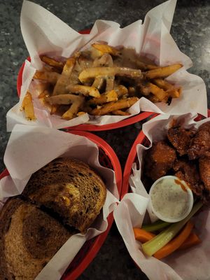 Vegan wings, chips & sandwich vegetarian but can be made vegan. at The Other Side HI Diner in Honolulu