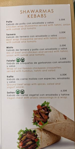 Menu at Falafel Factory - Food Stand in Tenerife