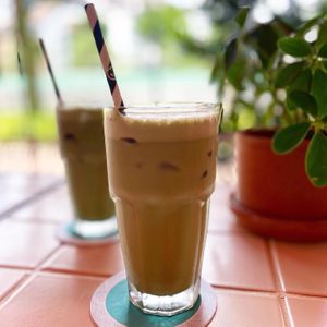 Iced matcha soy latte at Privé - Robertson Quay in Central Singapore