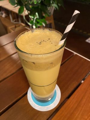 Golden milk latte  at Privé - Robertson Quay in Central Singapore
