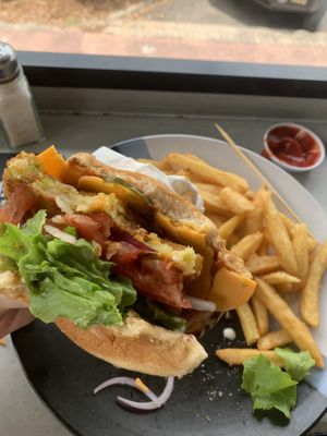 The deck burger, vegan option at The Deck @ Sea Salt in Rainbow Beach