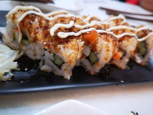 Soy meat floss maki at Lucky Cat Cafe in Northeast Singapore