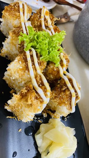 Soy meat floss maki at Lucky Cat Cafe in Northeast Singapore