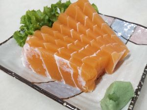 (mock) Salmon 素三文鱼 at Lucky Cat Cafe in Northeast Singapore