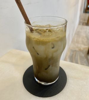 Hojicha with soy milk at Lucky Cat Cafe in Northeast Singapore