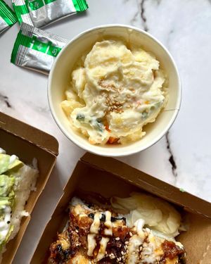 potato salad! love this! at Lucky Cat Cafe in Northeast Singapore