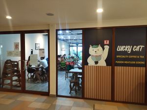 Shop front, full house at Lucky Cat Cafe in Northeast Singapore