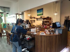 Cashier counter at Lucky Cat Cafe in Northeast Singapore