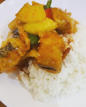 Sweet sour Fish rice   at Lucky Cat Cafe in Northeast Singapore