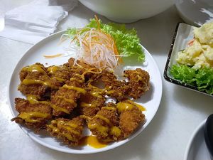 Curry Lion's mane mushroom (a bit dry) at Lucky Cat Cafe in Northeast Singapore