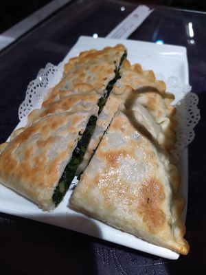 Kind of like a spinach pastie. Very generous portion for a side-dish. Be prepared to take away leftovers! at Fú Huì Lián Chéng 福慧莲城 - Longfeng Temple in Shenyang