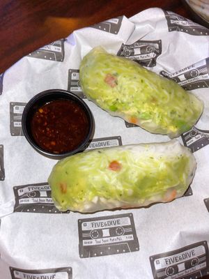 Vegan salad rolls at Five & Dive in Edmonton