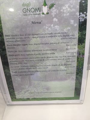 Lunch menu, it’s also possible to sit at tables. Takeaway also for dinner  at Degli Gnomi in Saronno