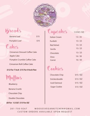 Menu at Moose's Vegan Kitchen in Richmond