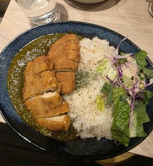 Spinach curry with two order of tofu katsu at RUCY+R 横浜ジョイナス店 in Yokohama